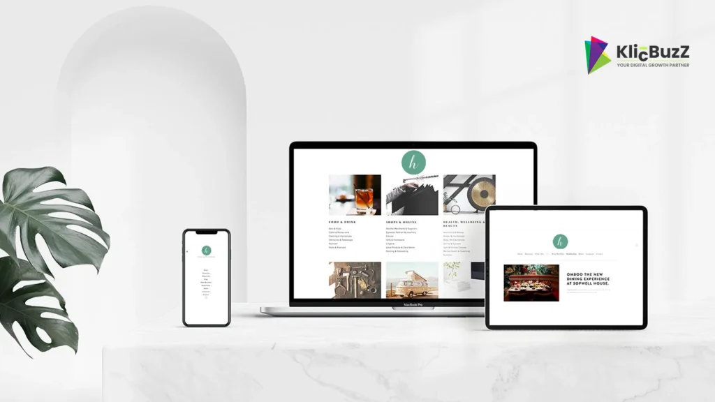 Mobile optimization showing a responsive business website on a smartphone and laptop