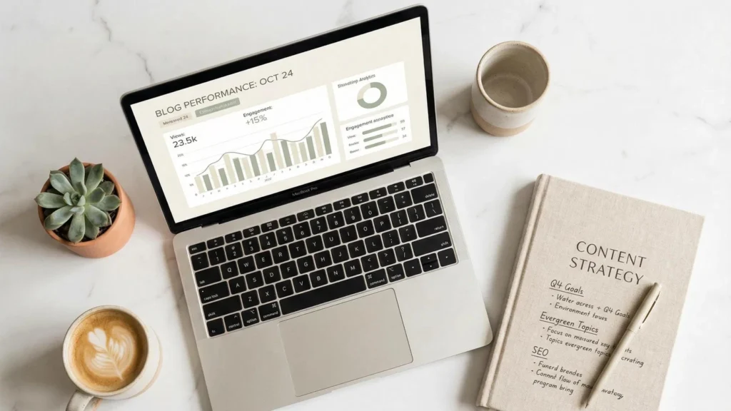 Content marketing strategy with a content calendar, blog planning, and performance analytics